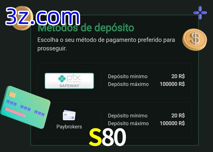 O cassino S80 oferece uma grande variedade de métodos de pagamento